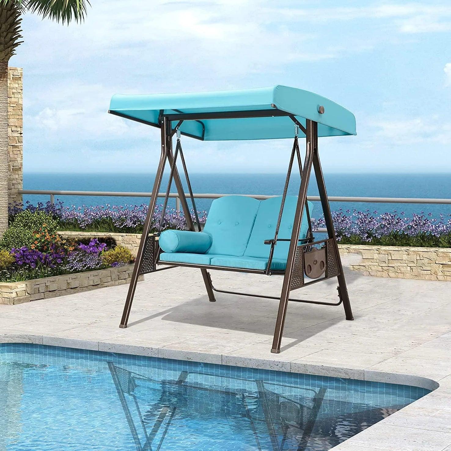 Clearance – PURPLE LEAF Outdoor Adjustable Canopy Swing Patio Porch Swing with Cushions and Pillow