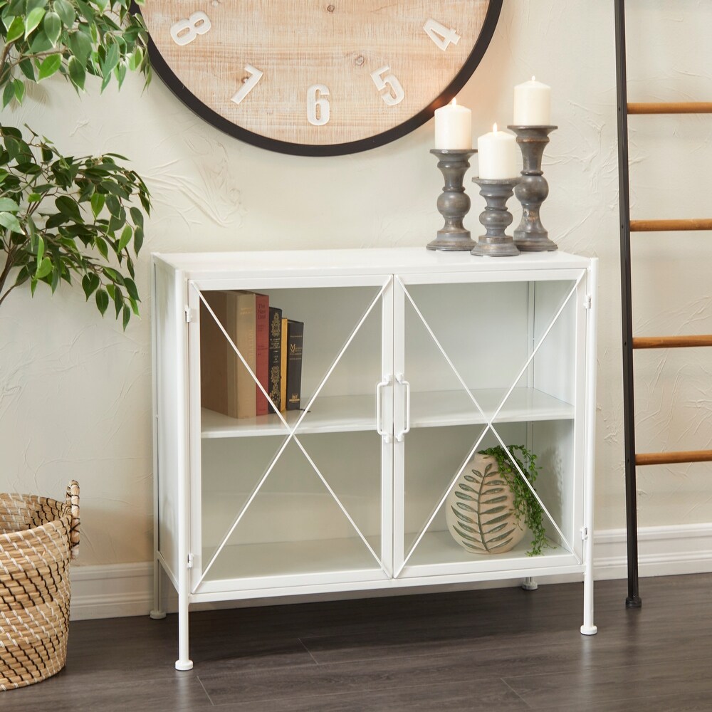 White Metal Modern Farmhouse Cabinet   33 x 14 x 30