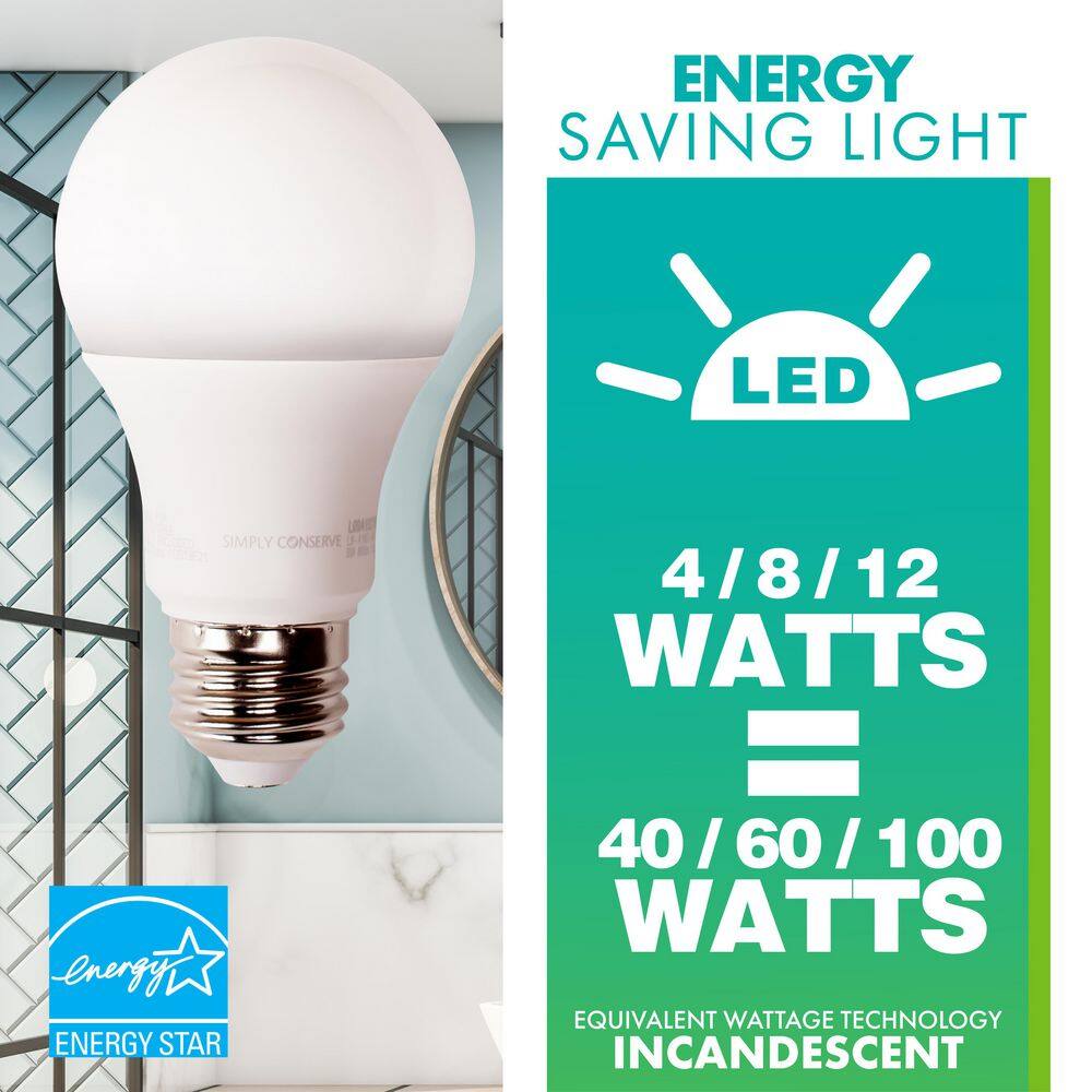 Simply Conserve 4060100-Watt Equivalent A19 3-Way LED Light Bulb 2700K Soft White 4-pack L12A193WAY27K-4