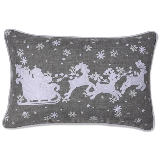 Indoor Christmas x27 santa Sleigh amp Reindeers x27 Gray Rectangular Throw Pillow Pillow Perfect