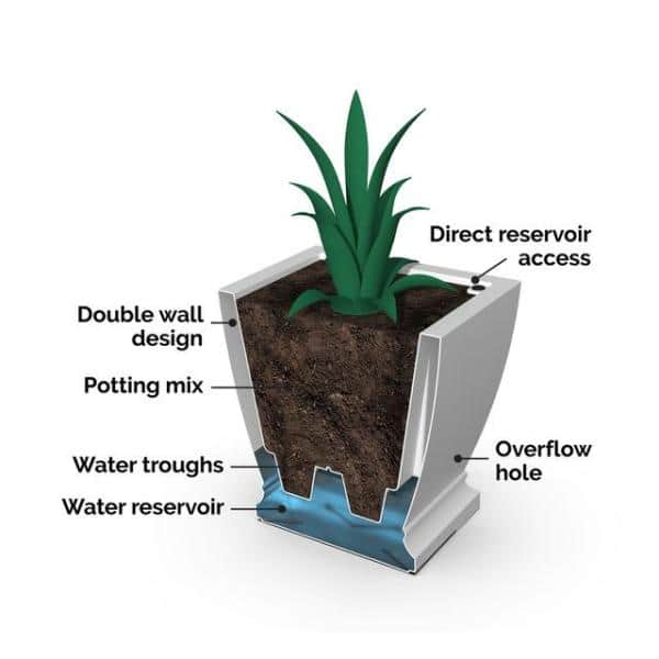 Mayne Acadia 20 in. Square Self-Watering Graphite Grey Polyethylene Planter 5920-GRG