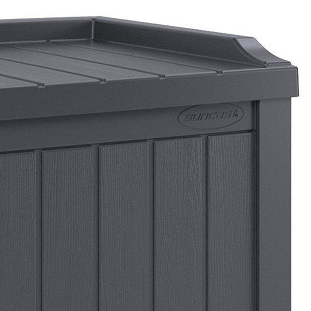 Suncast 22 gallon Outdoor Patio Backyard Deck Box Storage Bench And 30 gallon Hideaway Trash Waste Bin With Latching Lid Cyberspace