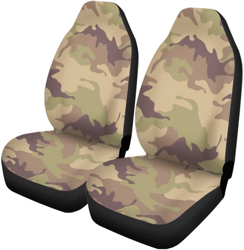 ZHANZZK Set of 2 Car Seat Covers Green Camouflage Pattern Khaki Camo Abstract Canvas Universal Auto Front Seats Protector Fits for Car，SUV Sedan，Truck