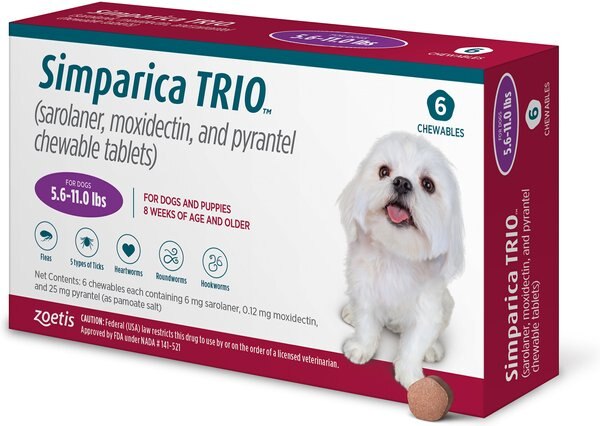 Simparica Trio Chewable Tablet for Dogs， 5.6-11.0 lbs， (Purple Box)