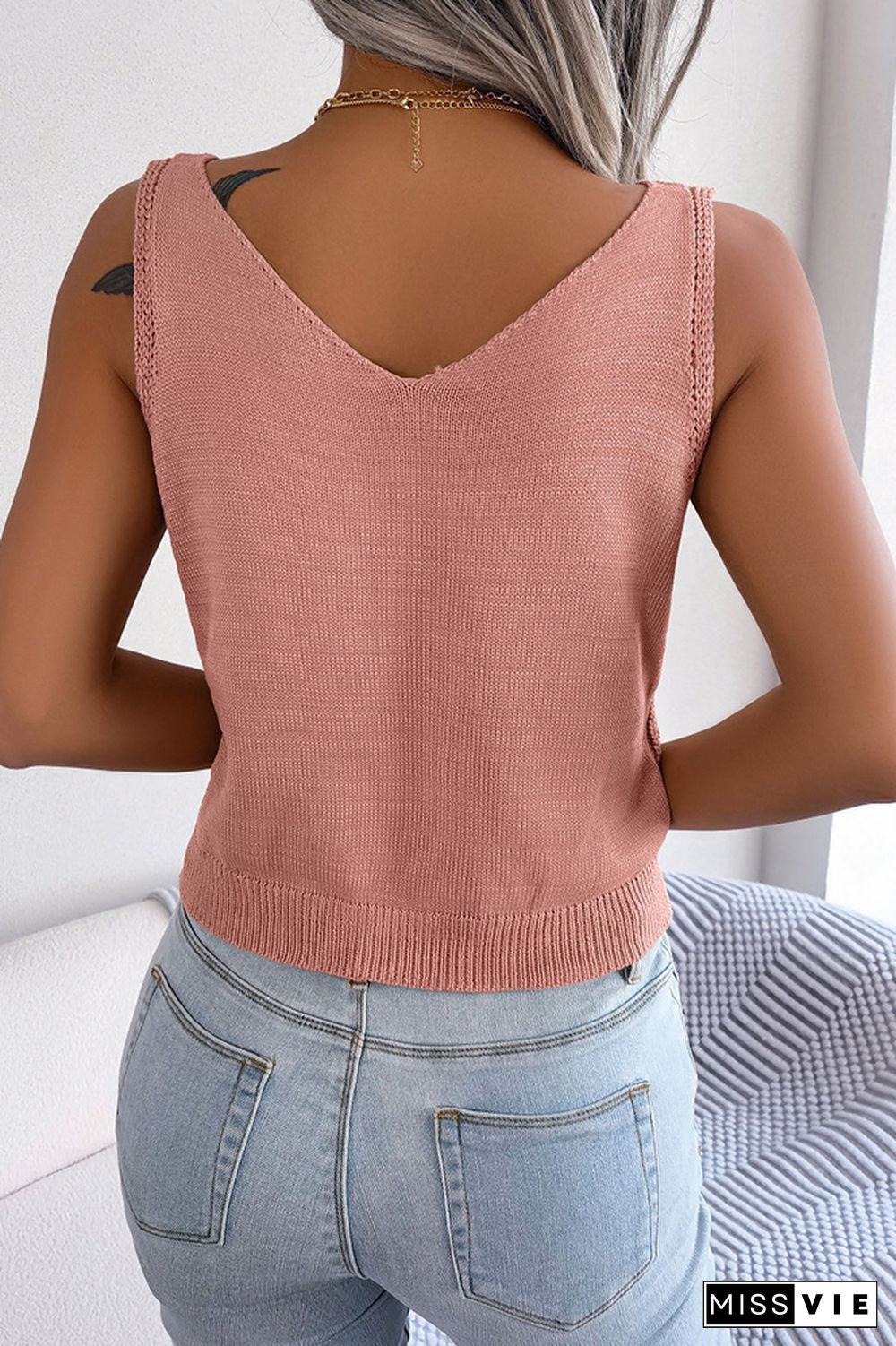 Cable Knitting Button Tank Top