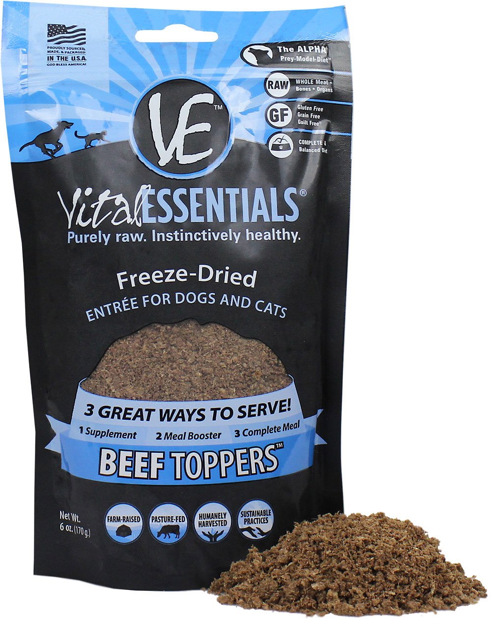 Vital Essentials Beef Grain Free Freeze Dried Raw Dog and Cat Food Toppe