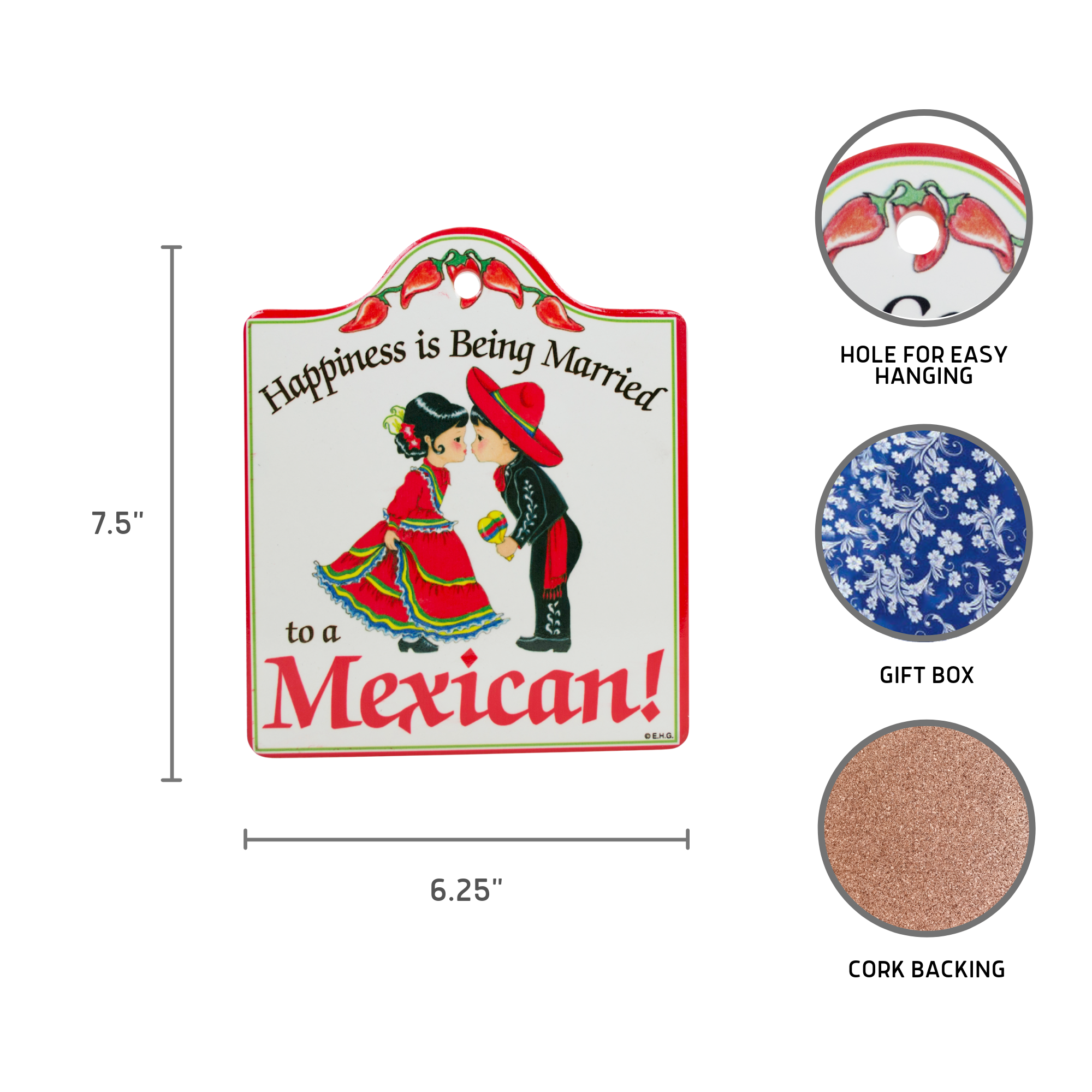 Mexican: Ceramic Cheeseboard with Cork Backing