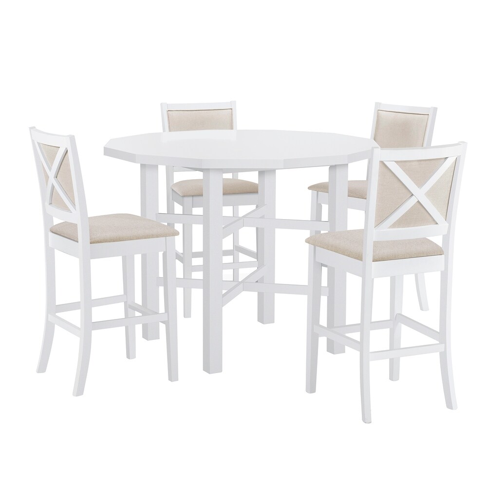 Modern 5 Piece Rubberwood Counter Height Dining Set with Cushioned Dining Chairs and 47\