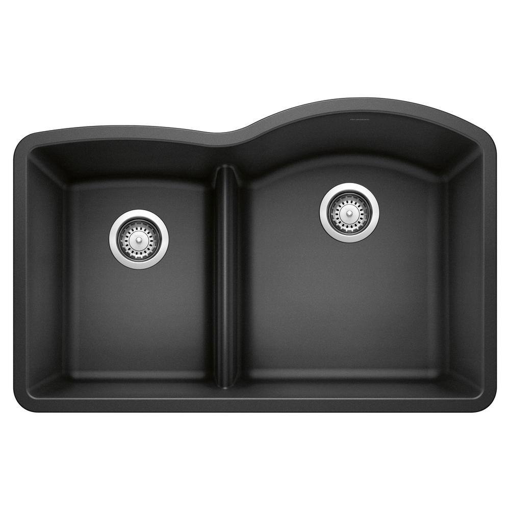 Blanco DIAMOND Silgranit 32 in. Undermount 4060 Double Bowl Anthracite Granite Composite Kitchen Sink with Low Divide 441598