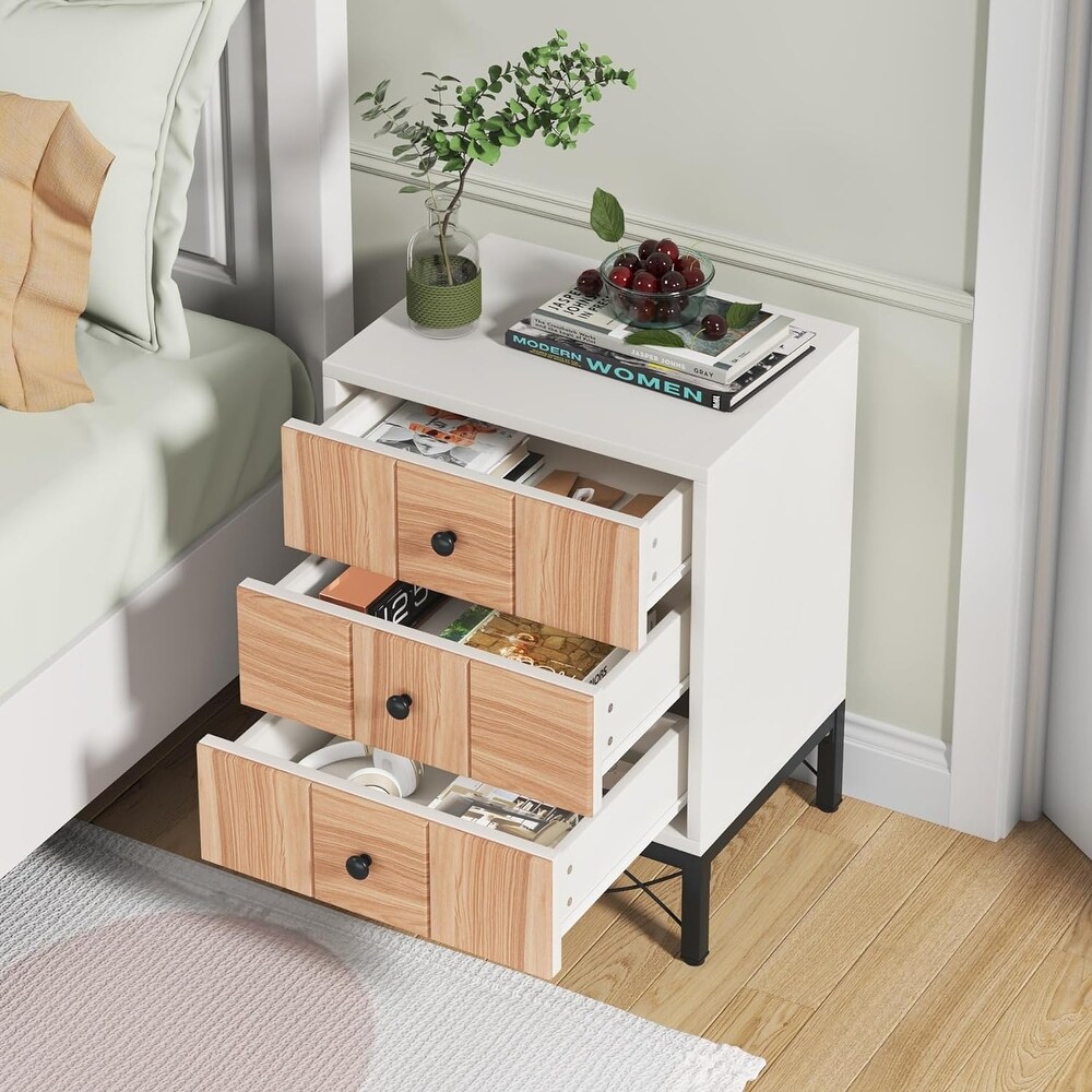 Nightstand with 3 Drawers  Modern Bedside Table for Small Space