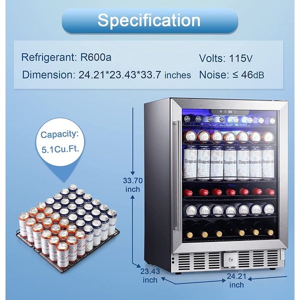 2.9 Cu.Ft Beverage Refrigerator Cooler - Wine Cooler Beverage Center Low Noise - 25.83*14.96*33.82 in