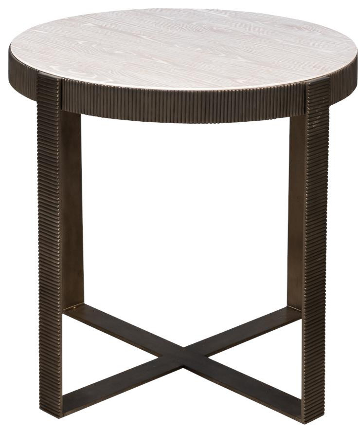 Side Table SARREID Round Antique Silver White Wash White/Cream Walnut   Transitional   Side Tables And End Tables   by EuroLuxHome  Houzz