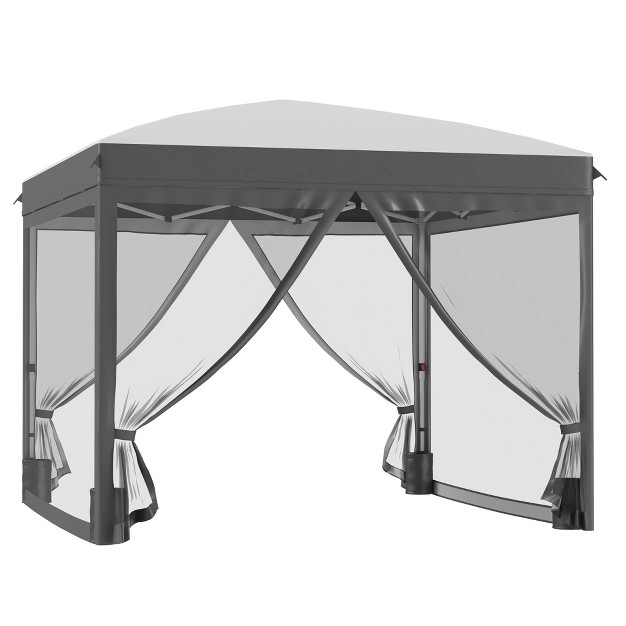 Outsunny 10 x27 X 10 x27 Pop Up Canopy Tent Foldable Gazebo With Netting Wheeled Carry Bag And Sand Bags