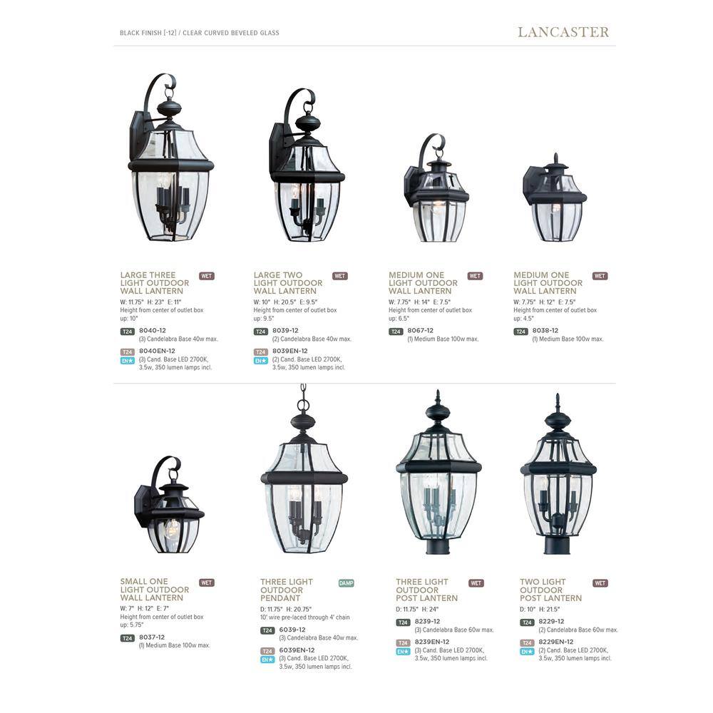 Generation Lighting Lancaster 1-Light Traditional Black Outdoor Wall Lantern Sconce 8038-12