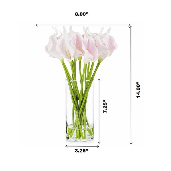 Enova Home Artificial Real Touch Calla Lily Fake Silk Flowers Arrangement in Clear Glass Vase with Faux Water for Decoration