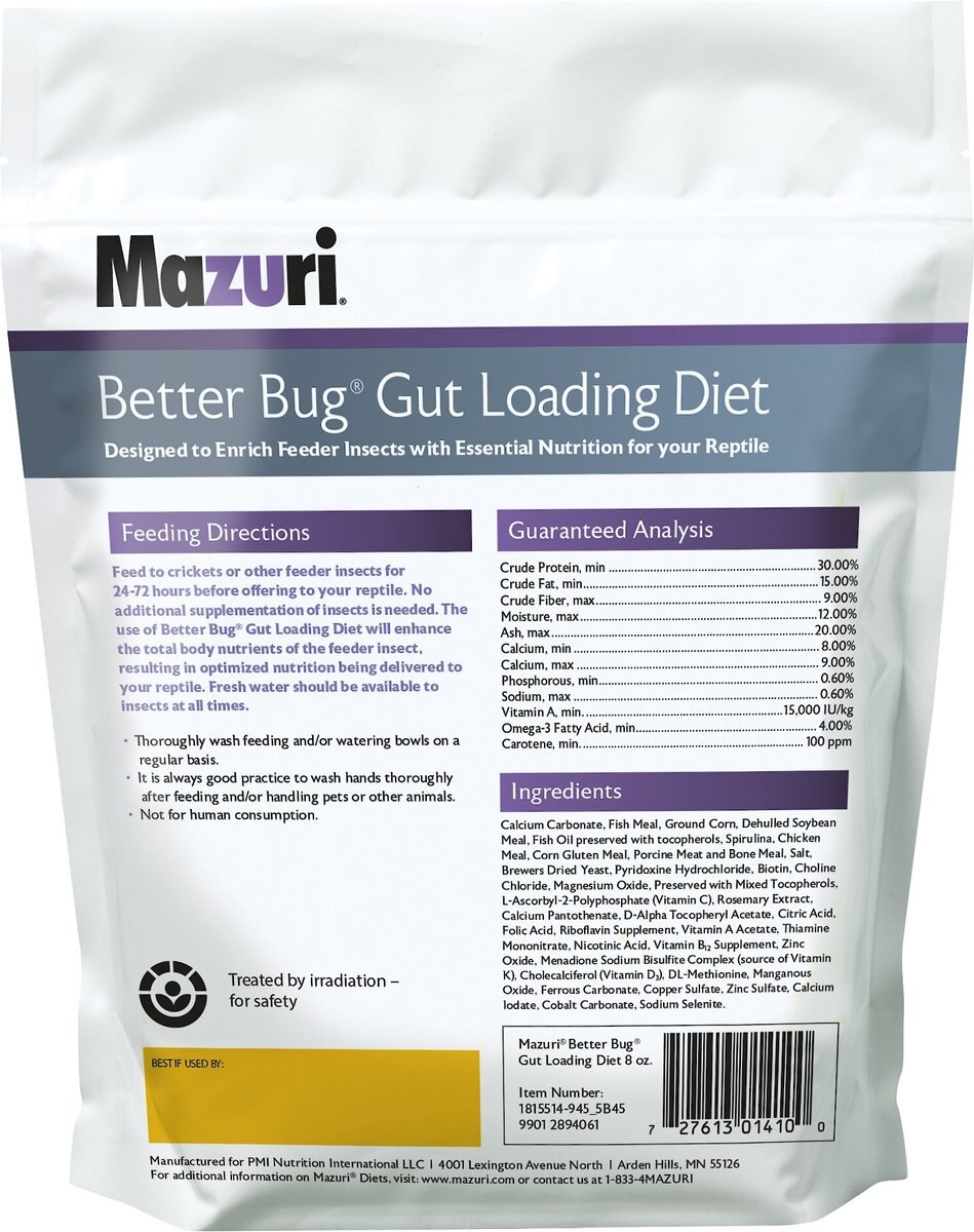 Mazuri Better Bug Gut Loading Feeder Insect Supplement， 8-oz bag