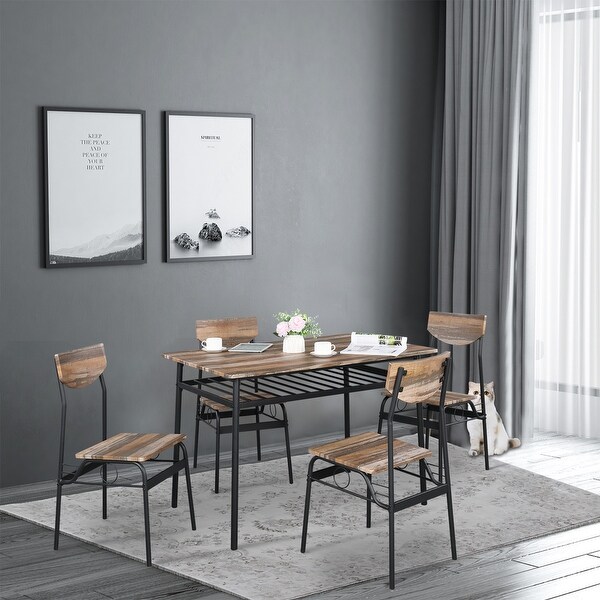 1 Dining Table and 4 Chairs Set， Rectangular Board and Iron Frame -  - 34845106