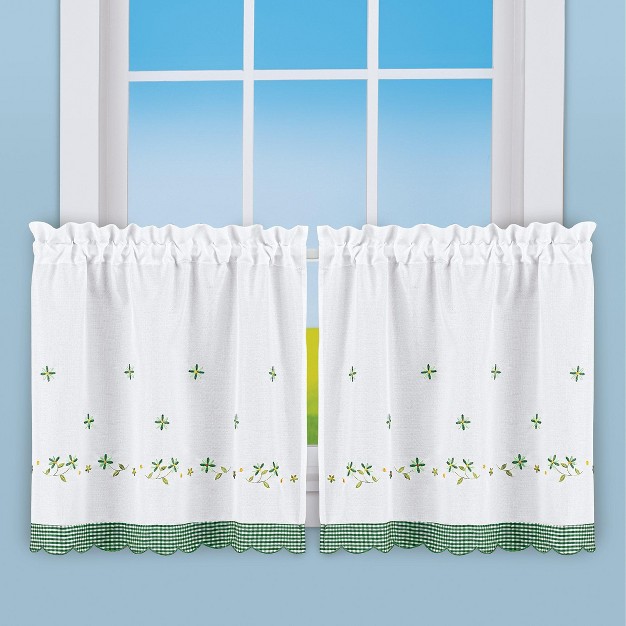 Collections Etc Embroidered Trim Rod Pocket Top Window Curtains