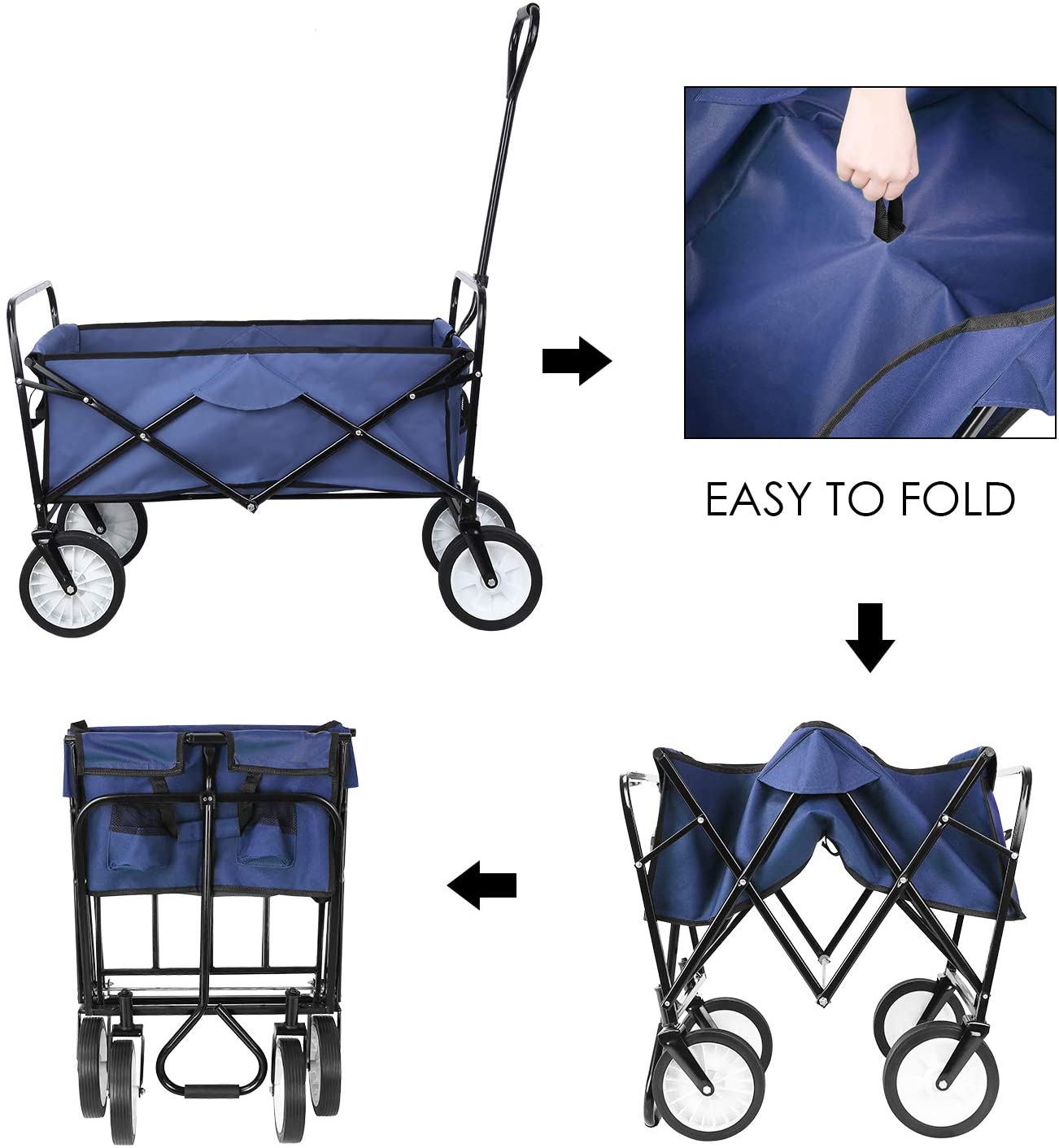 HEMBOR Outdoor Garden Folding Utility Wagon Cart - Navy Blue