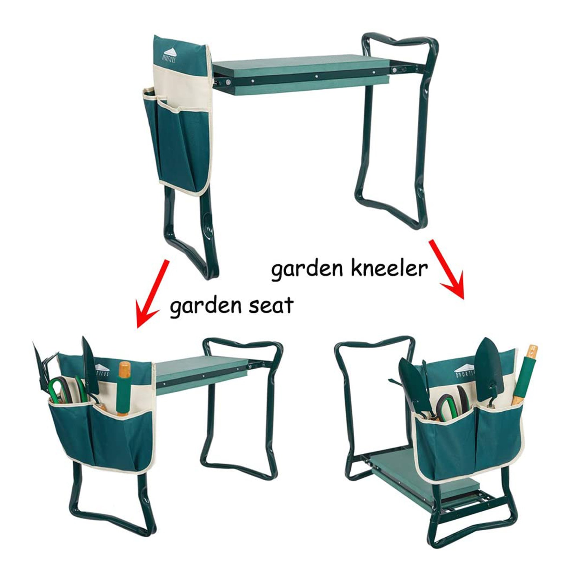 Karmas Product Folding Garden Kneeler Seat Portable Bench Stool with Soft Kneeling Foam Pad Cushion and Tool Pouch for Gardening