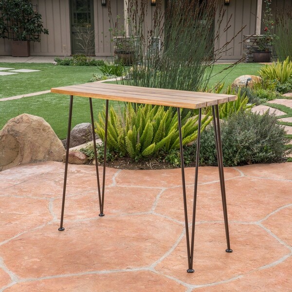 Industrial Wood And Metal Bar Table，Outdoor Industrial Teak Finished Acacia Wood Bar Table