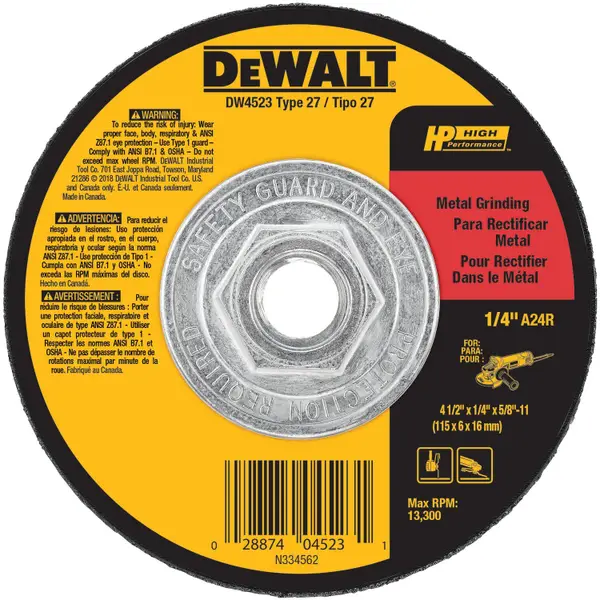 DEWALT 4-1/2x1/4 HP Metal Grinding Wheel