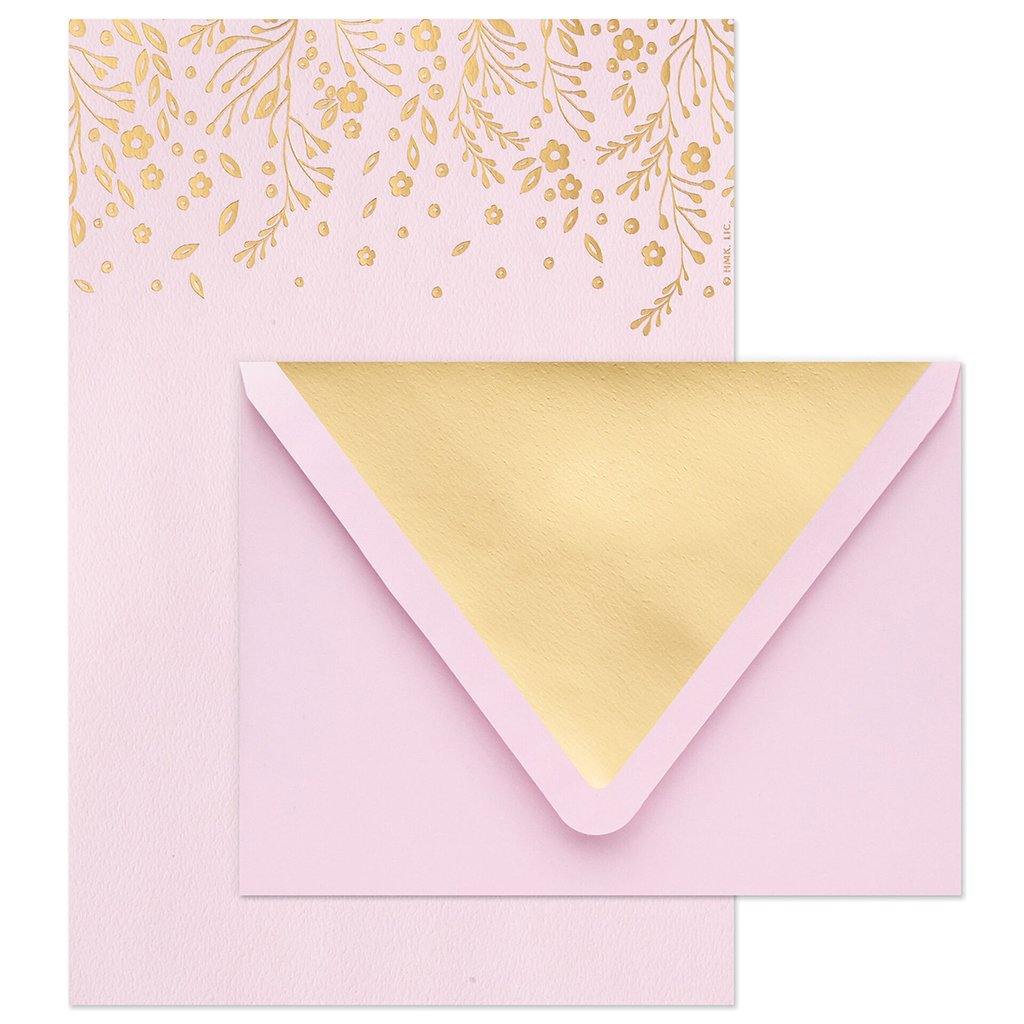 Hallmark  Gold Floral on Pink Stationery Set, Box of 20