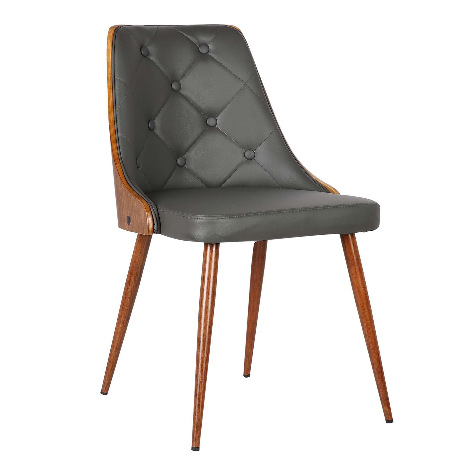 Armen Living Lily Dining Chair Upholstered Tufted Grey with Wood Legs