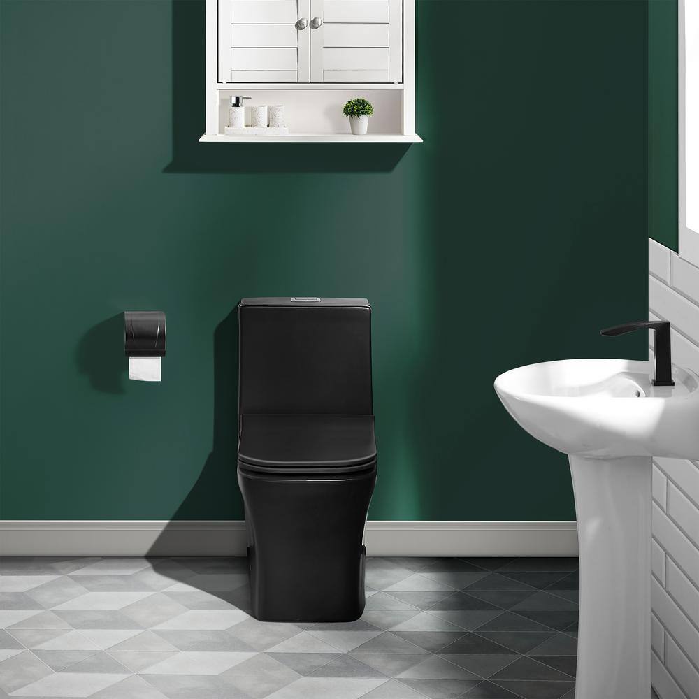 Swiss Madison Concorde 1-Piece 0.8 GPF1.28 GPF Dual Flush Square Toilet in Matte Black Seat Included SM-1T106MB