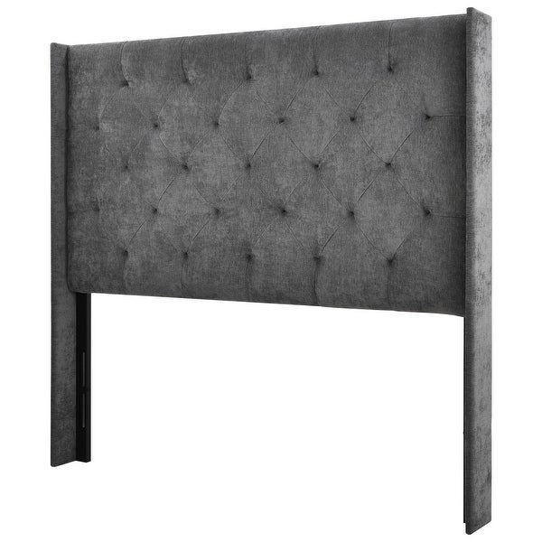 Modern Queen Biscuit Tufted Velvet Upholstered Padded Wingback Headboard - - 38049694