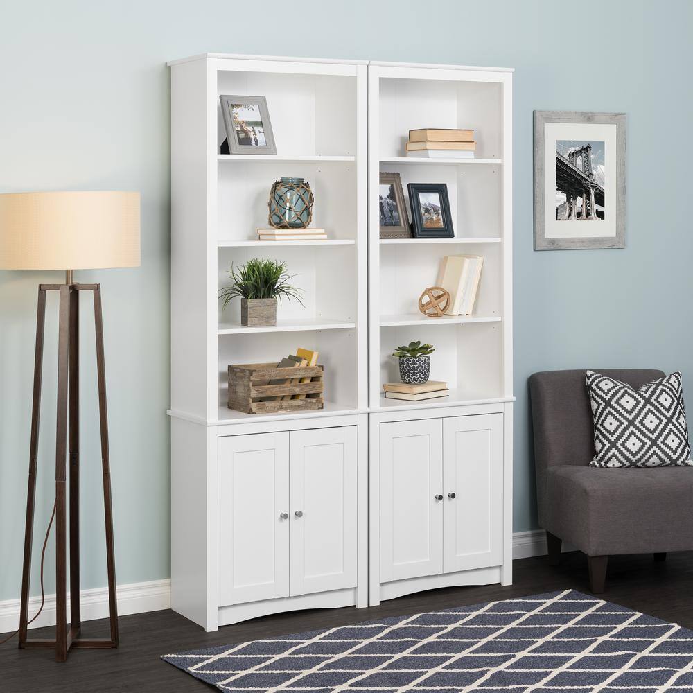 Prepac 80 in. White Wood 6-shelf Standard Bookcase with Doors WSBH-0004-1