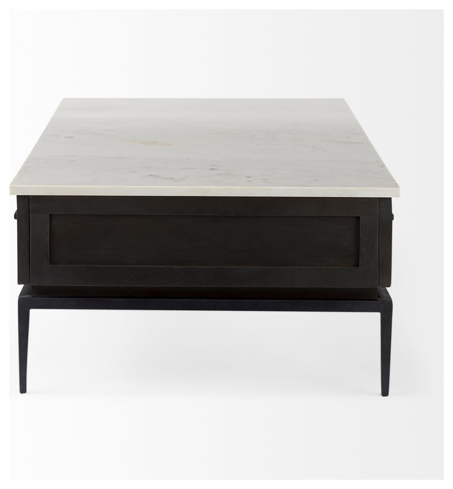 Divina 54Lx30.5W Dark Brown  White Marble Top  Black Metal Base Coffee Table   Midcentury   Coffee Tables   by Mercana  Houzz