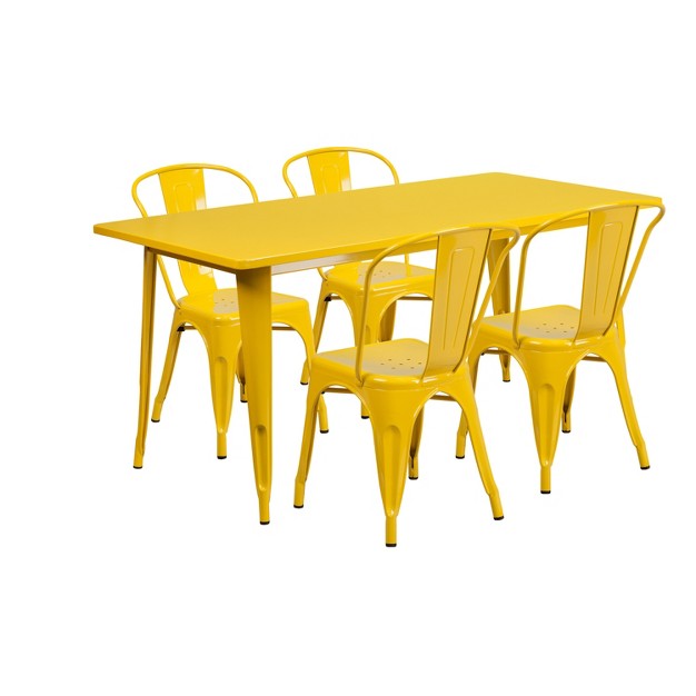 Emma And Oliver Commercial Grade Rectangular Metal Indoor outdoor Table Set With 4 Stack Chairs