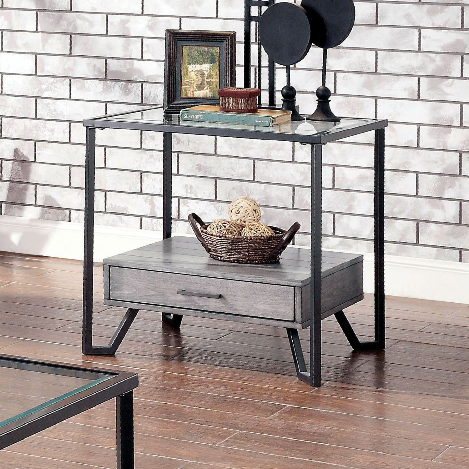 Furniture of America Korz Urban Grey 24-inch 1-shelf Side Table