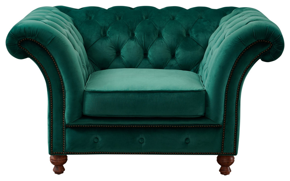 Peyton Sloped Arm Chesterfield Arm Chair Green Velvet   Eclectic   Armchairs And Accent Chairs   by Homesquare  Houzz