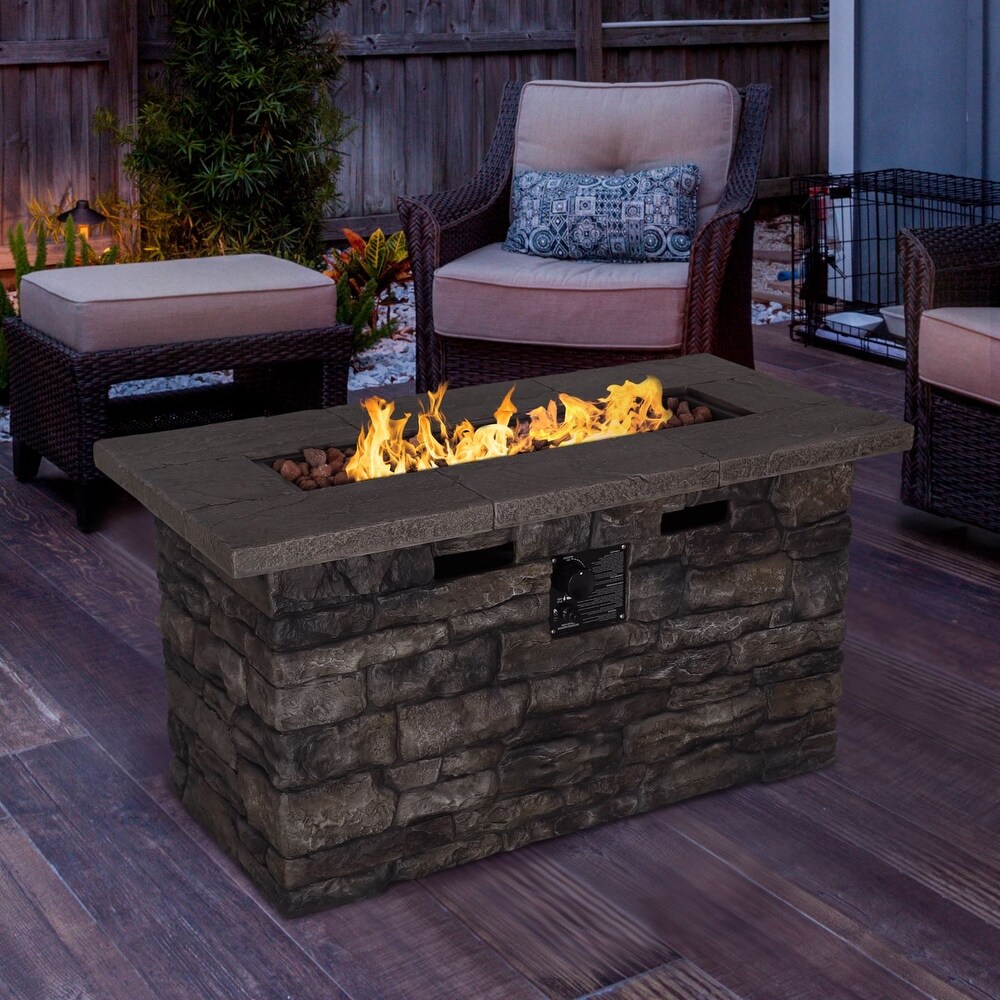 VEIKOUS Rectangle 50000 BTU Propane Gas Fire Pit Table for Outside Patio with Lid  Cover and Lava Rocks