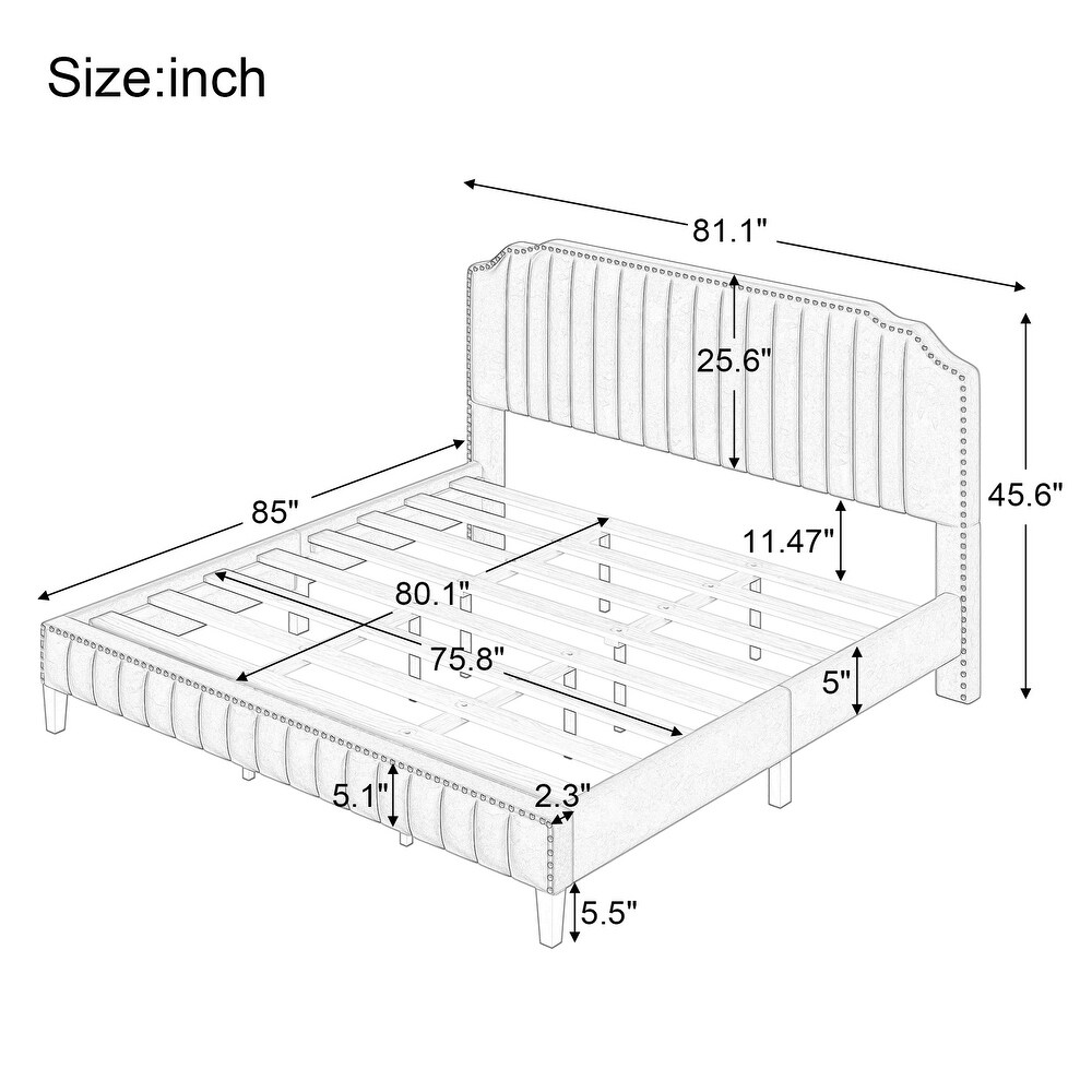 3 Pieces Bedroom Set w/ Nailhead Trim King Velvet Platform Bed  Green