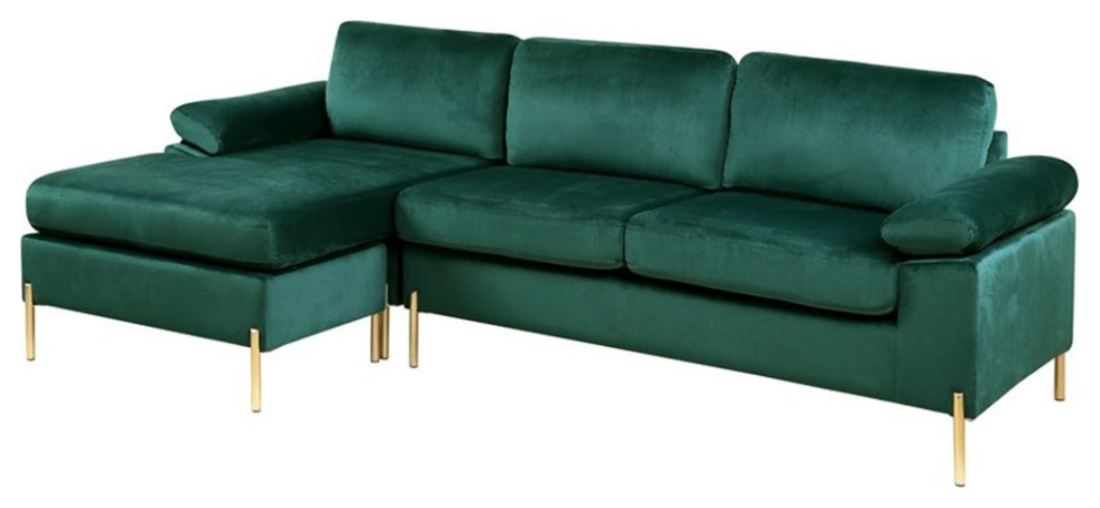 Devion Furniture Modern Velvet Sectional Sofa in Green/Gold legs   Sofas   by Homesquare  Houzz