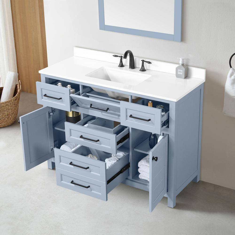 Home Decorators Collection Hanna 48 in. W x 19 in. D x 34.50 in. H Freestanding Bath Vanity in Spruce Blue with White Engineered Stone Top Hanna 48SB