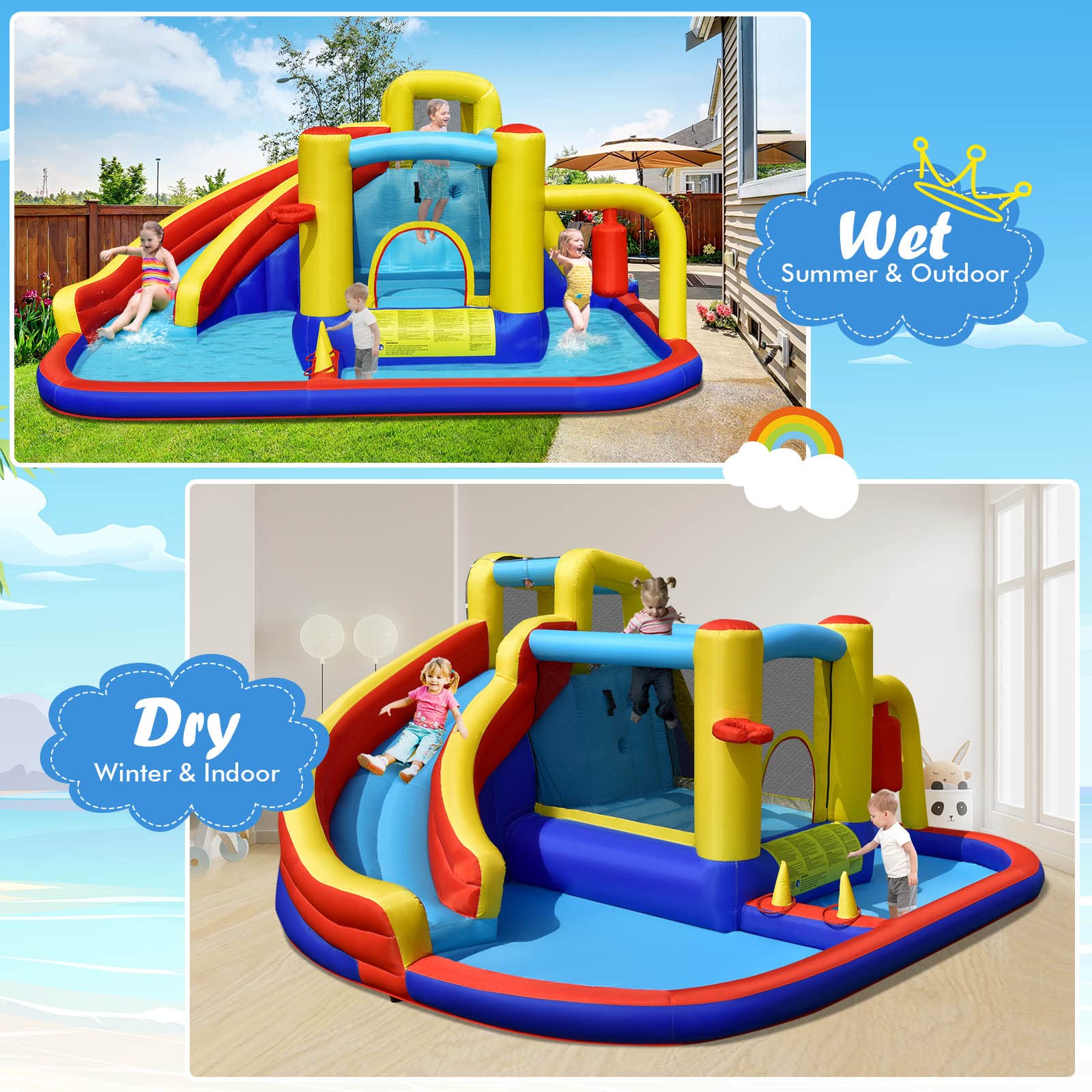 Costzon Inflatable Water Slide, 7 in 1 Outdoor Kids Giant Water Bounce House Jumping Castle Combo