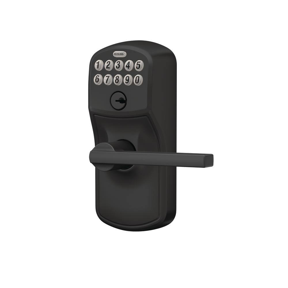 Schlage Plymouth Matte Black Electronic Keypad Door Lock with Latitude Handle and Flex Lock FE595 PLY 622 LAT