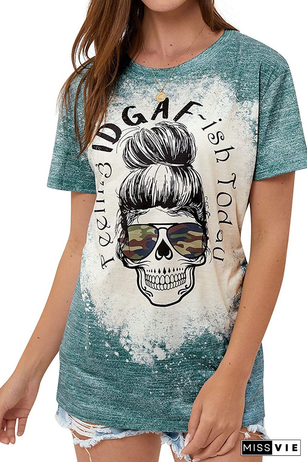 Skull Print Crew Neck Short Sleeves T-shirt Wholesale