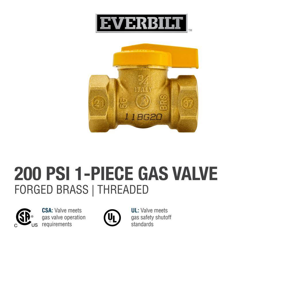 Everbilt 34 in. Brass FPT 1-Piece Gas Valve 110-524EB