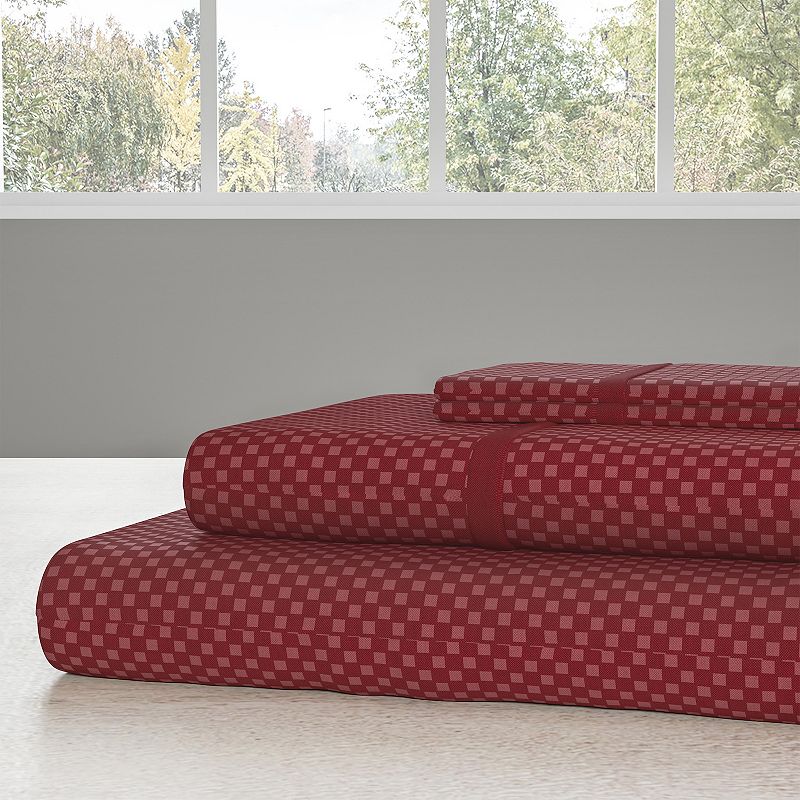 Lavish Home 4-Piece Embossed Checker Sheet Set with Pillowcases