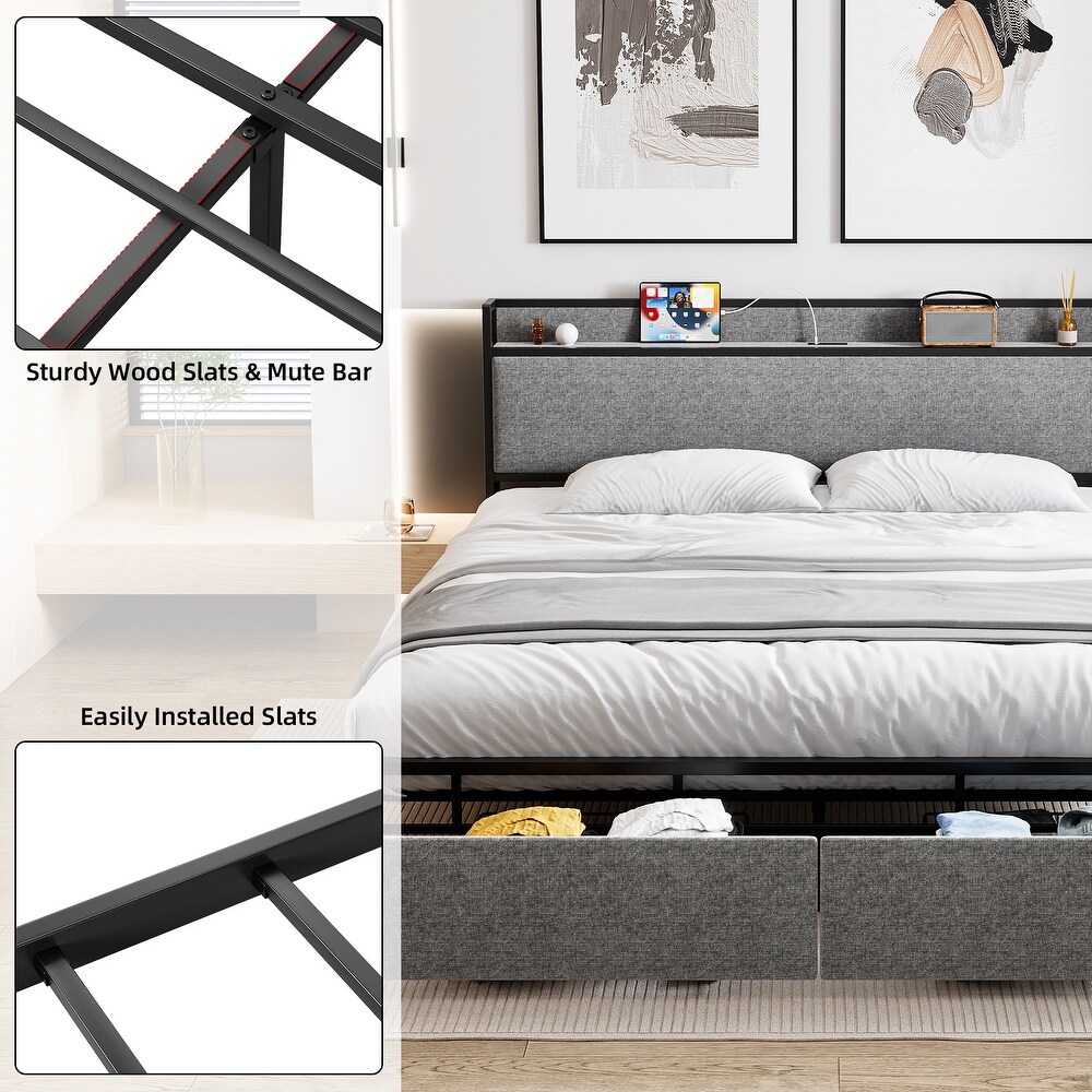 Bed Frame with 2 Storage Drawers and Headboard