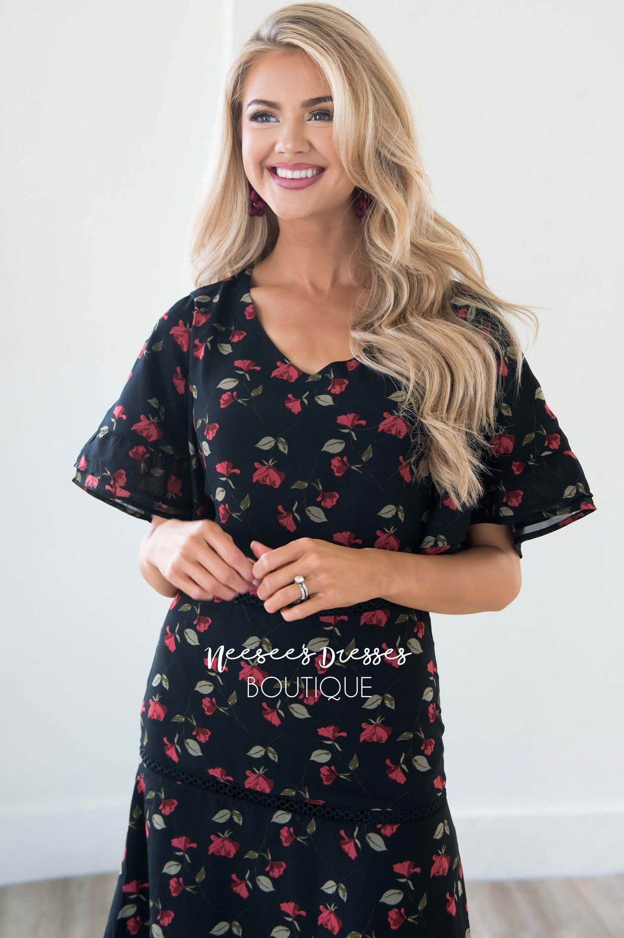 The Janessa Flutter Sleeve Floral Dress