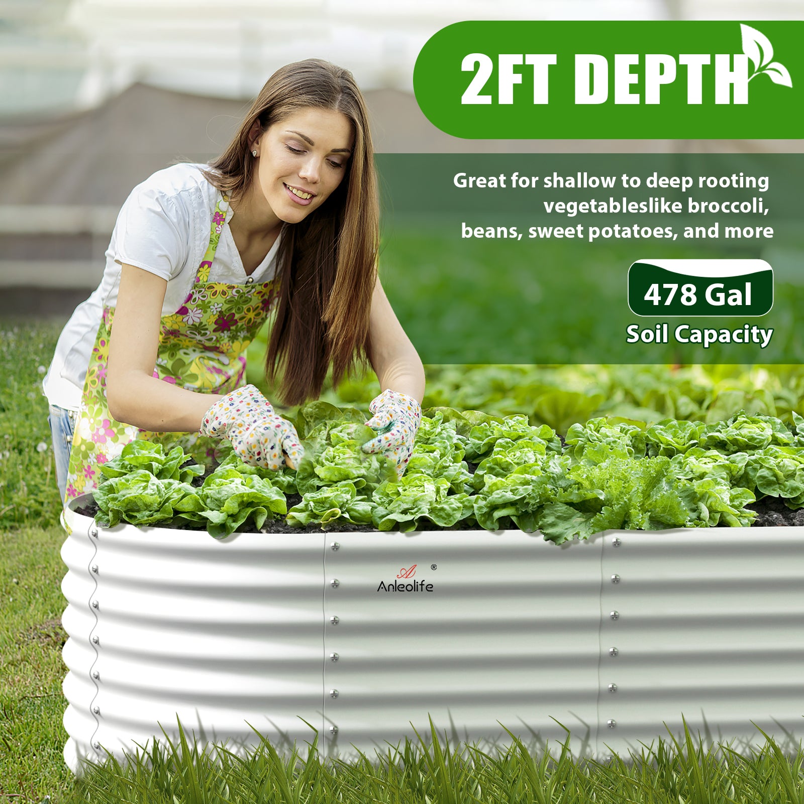 8X4X2 ft Galvanized Raised Garden Bed, Oval Above Ground Modular Metal Planter Boxes Outdoor for Vegetables Flowers Herbs, Anti-Rust & Easy-Setup, Antique White