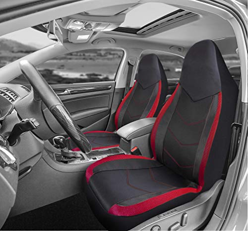 PIC AUTO 2PCS Red High Back Car Seat Covers - Sports Carbon Fiber Mesh Design， Universal Fit