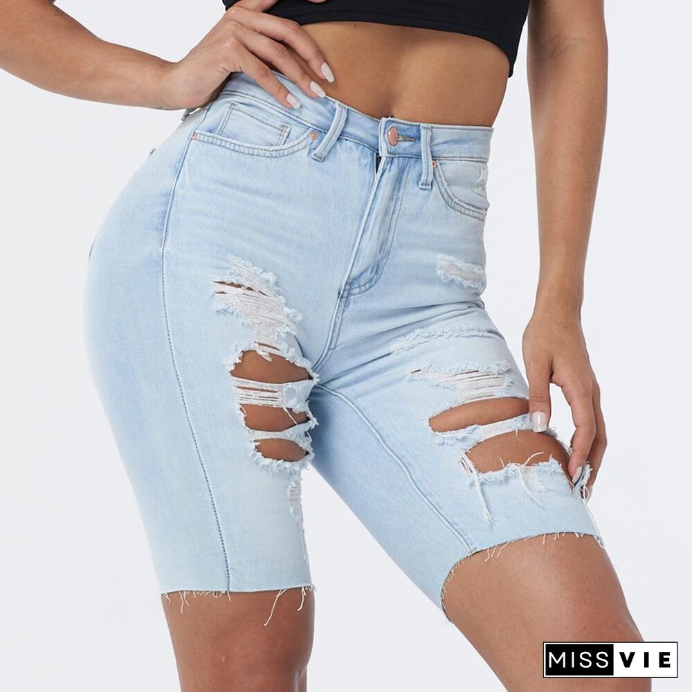 Distressed Frayed Hem Bermuda Shorts