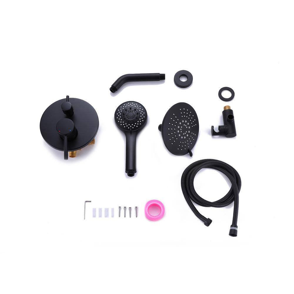 Maincraft 2-Spray Patterns 1.8 GPM 6 in. Wall Mount Dual Shower Heads with Handheld in Matte Black HKSS07